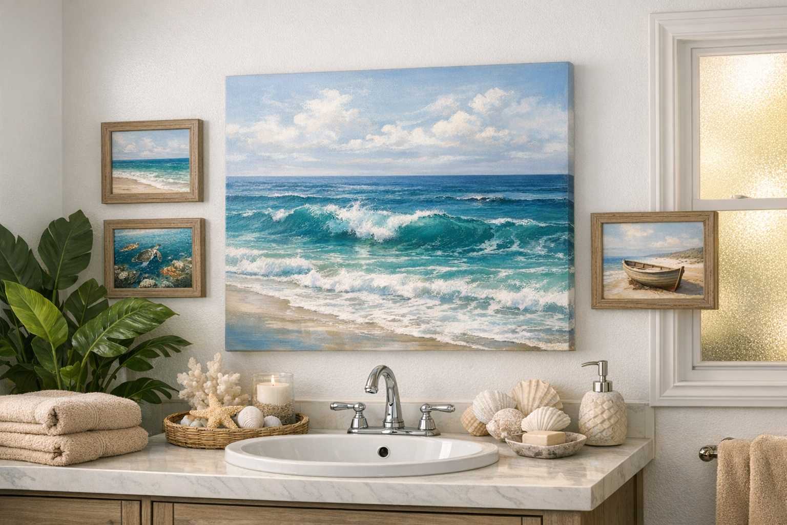 Simple Ocean-Themed Painting Ideas for Bathroom Decor